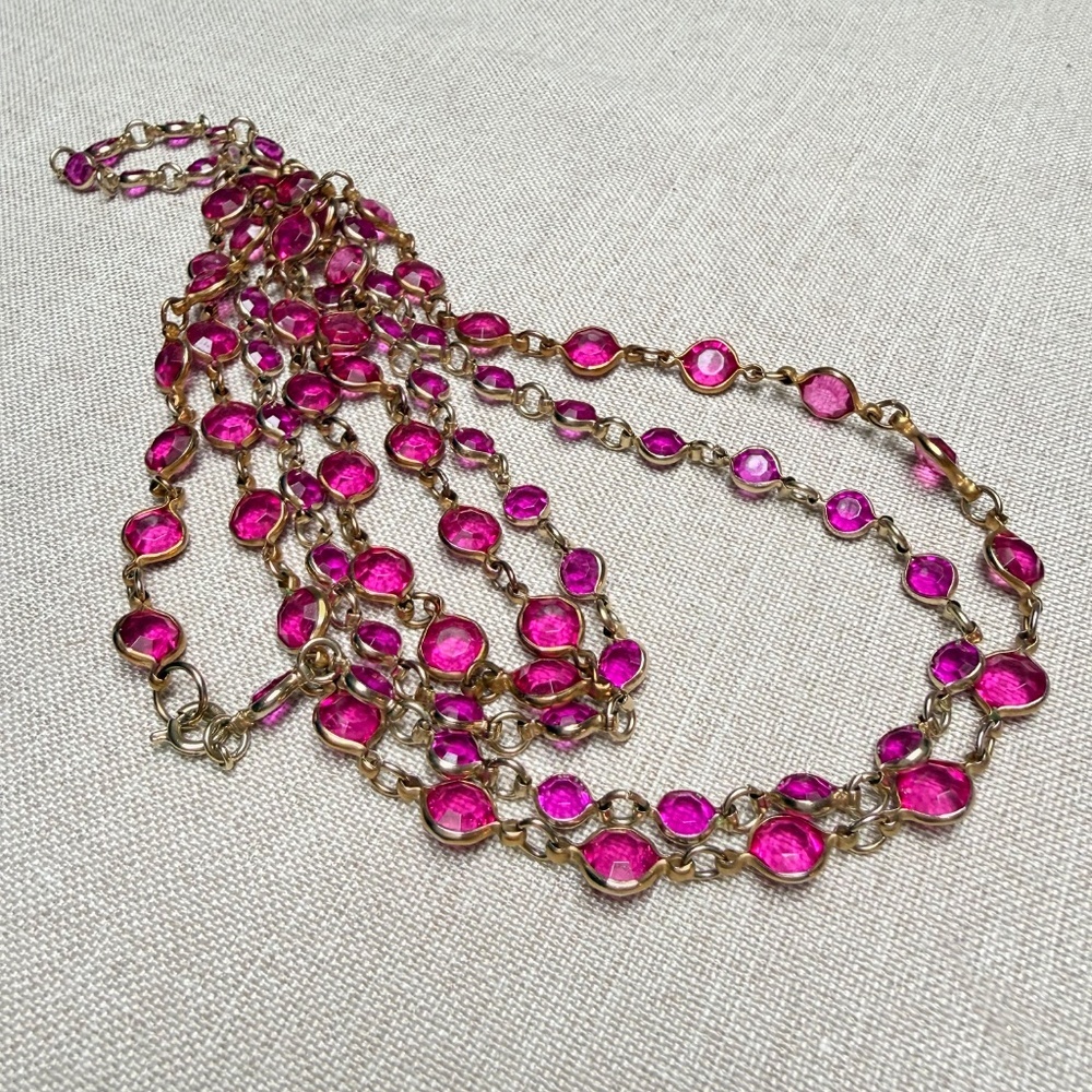 Long Pink and Gold Crystal Necklace By Two Sisters - Picture 4 of 6